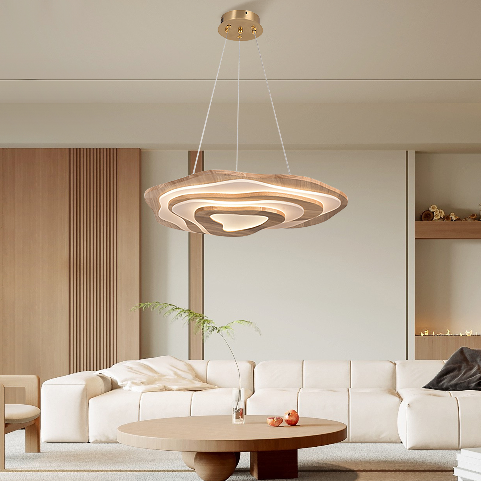 Nordic Irregular Solid Wooden Pendant Light Living Room Dining Room Dimmable Chandelier