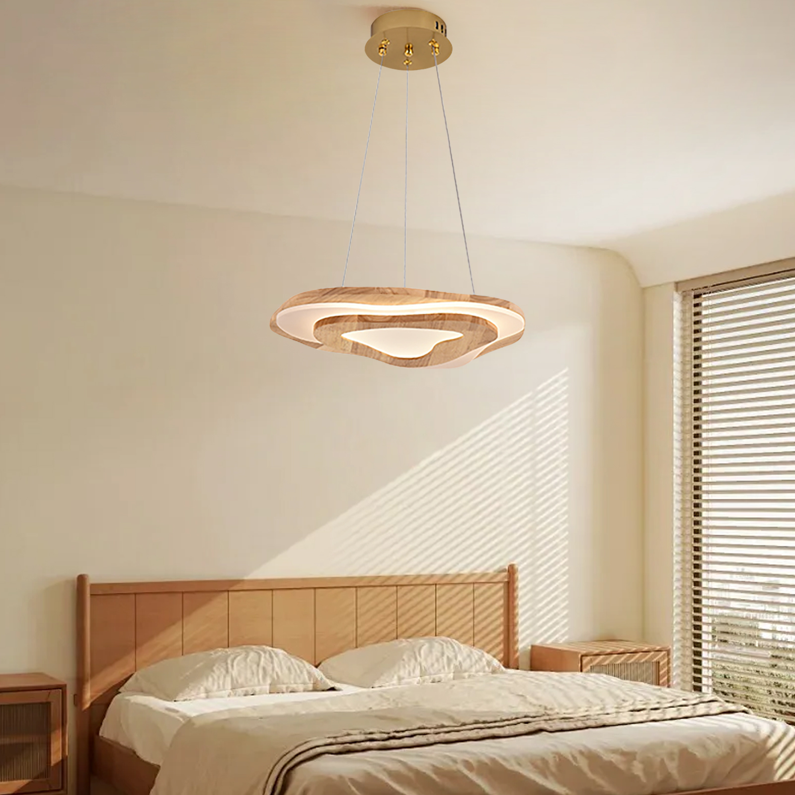 Nordic Irregular Solid Wooden Pendant Light Living Room Dining Room Dimmable Chandelier