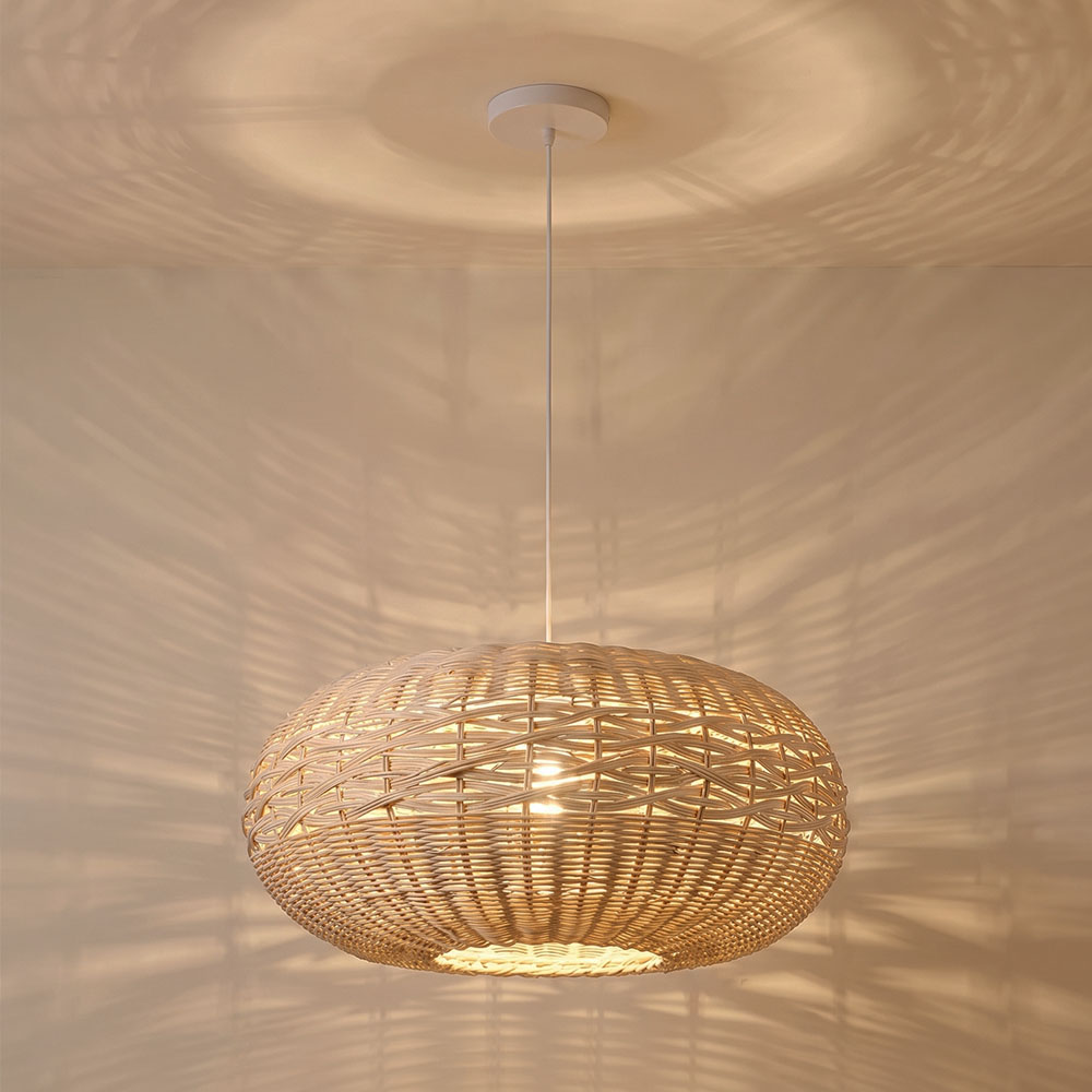 Oval Open-Weave Rattan Pendant Light for Bedroom