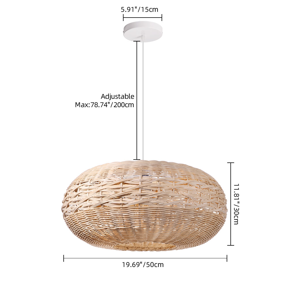 Oval Open-Weave Rattan Pendant Light for Bedroom