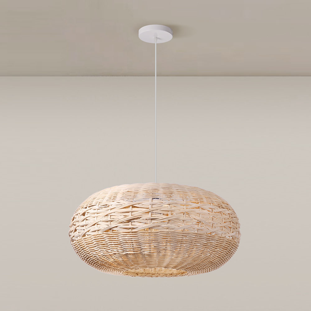 Oval Open-Weave Rattan Pendant Light for Bedroom