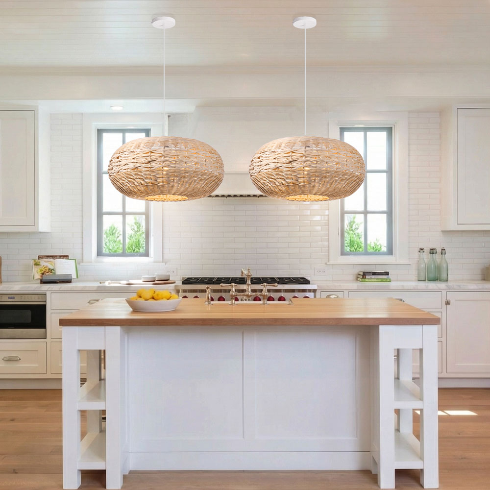 Oval Open-Weave Rattan Pendant Light for Bedroom