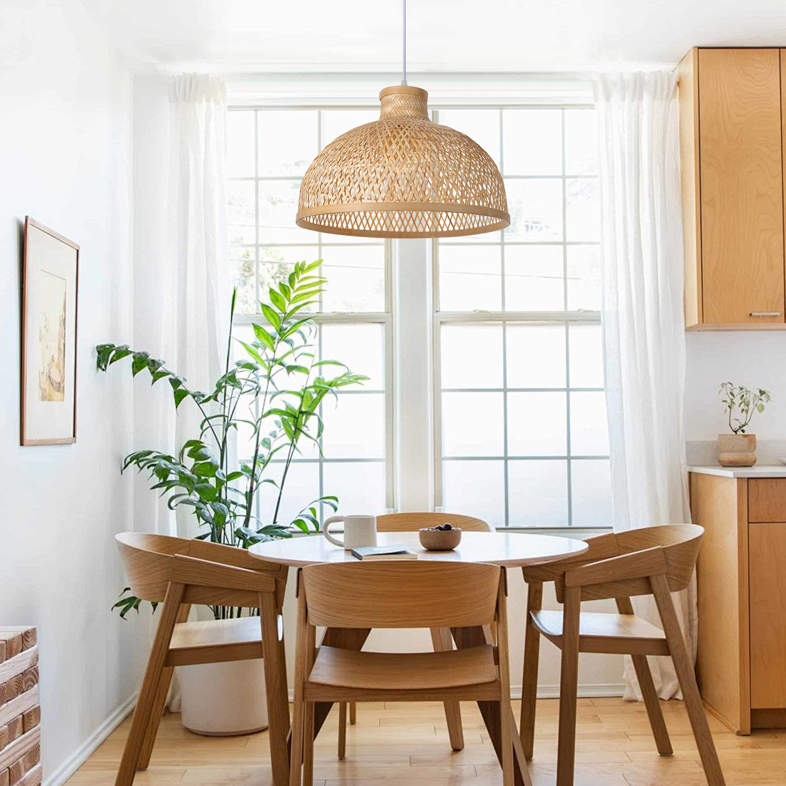 Japanese-Style Woven Dome Bamboo Pendant Light for Dining Tables
