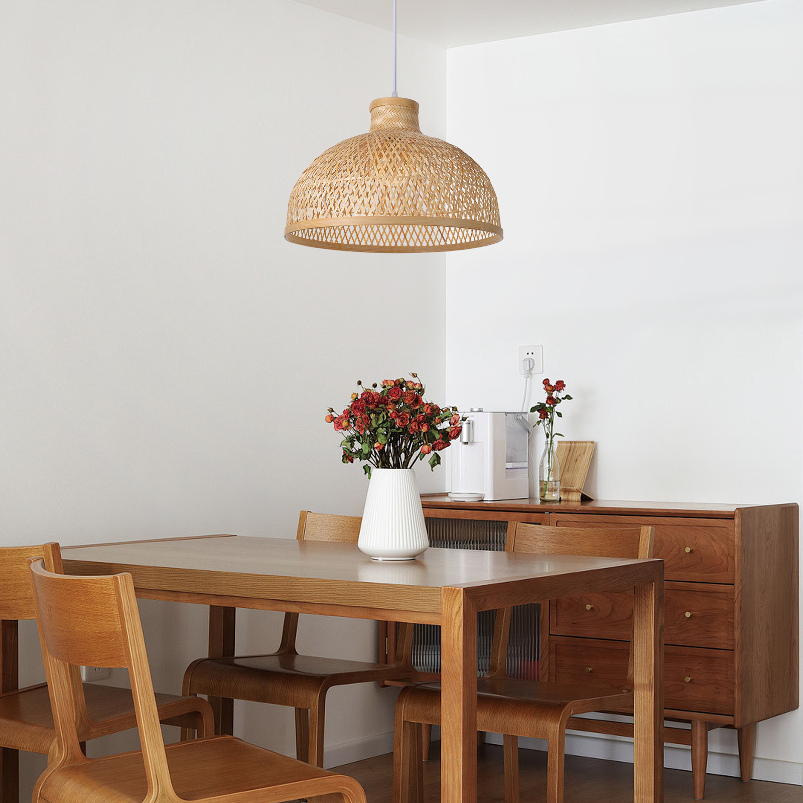 Japanese-Style Woven Dome Bamboo Pendant Light for Dining Tables