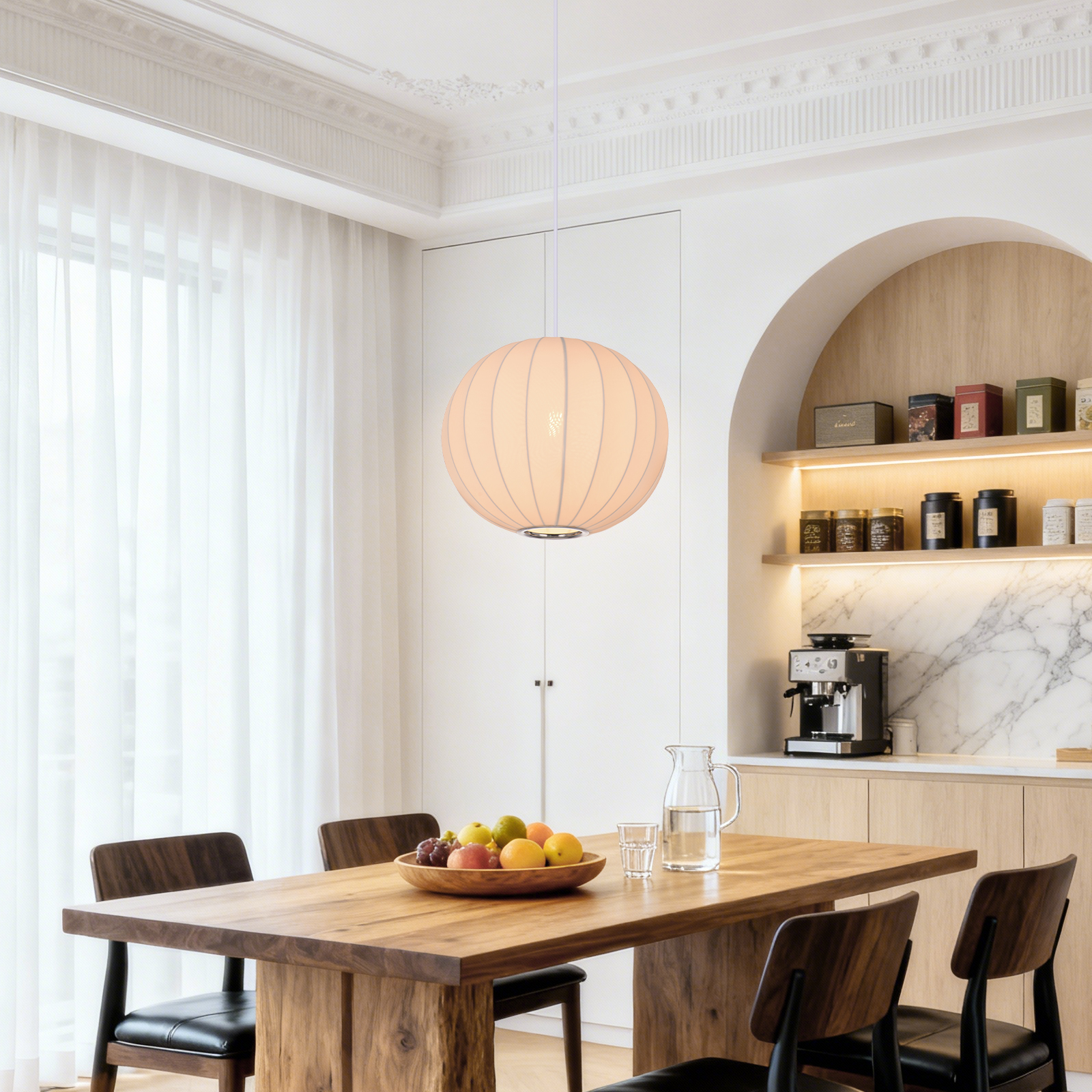 Round Fabric Lantern Pendant Light for Dining Room