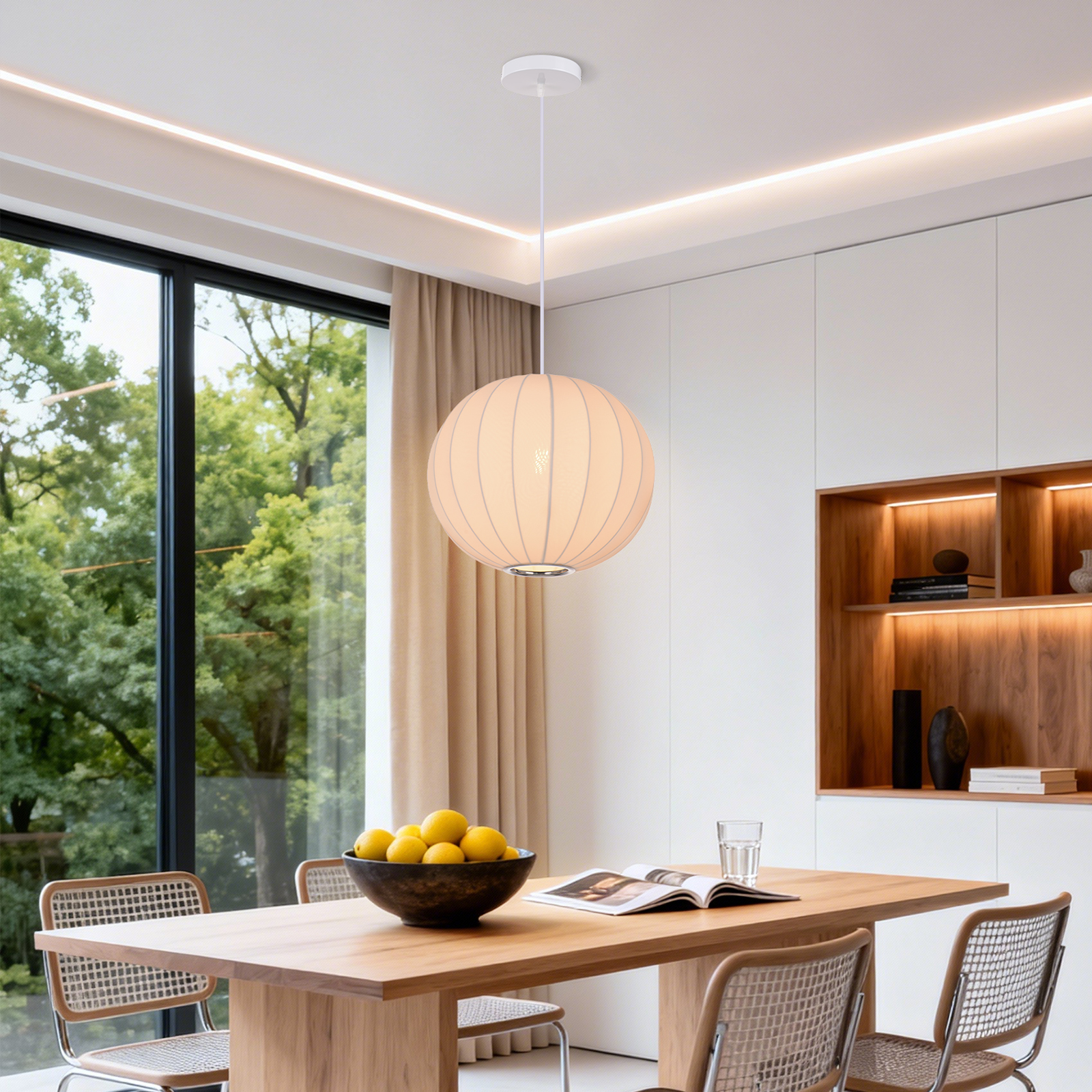 Round Fabric Lantern Pendant Light for Dining Room