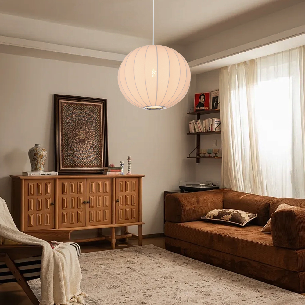 Round Fabric Lantern Pendant Light for Dining Room