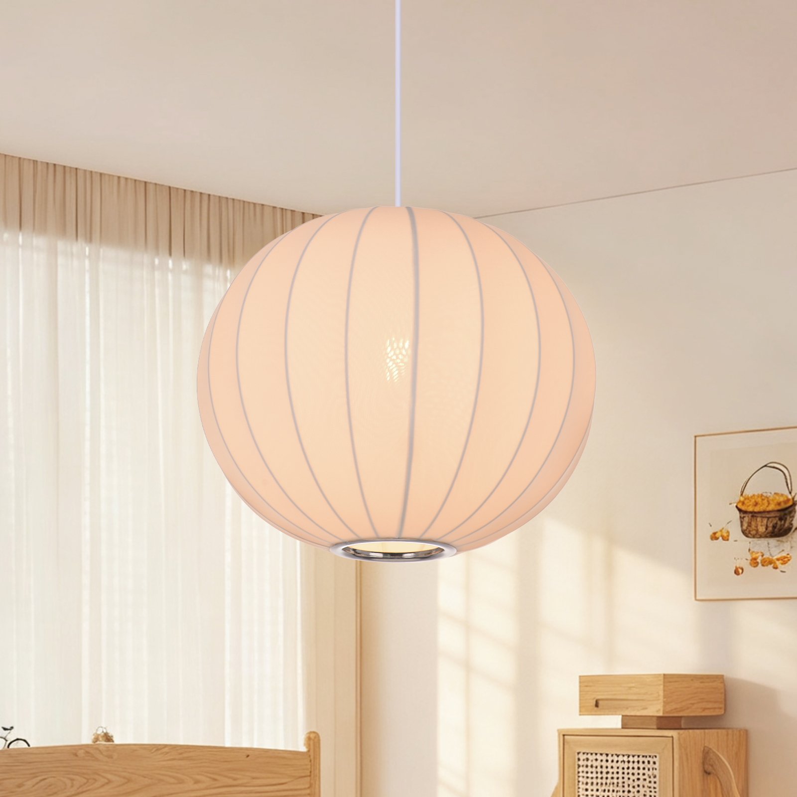 Round Fabric Lantern Pendant Light for Dining Room
