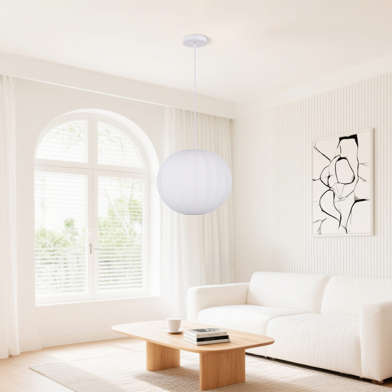 Round Fabric Lantern Pendant Light for Dining Room