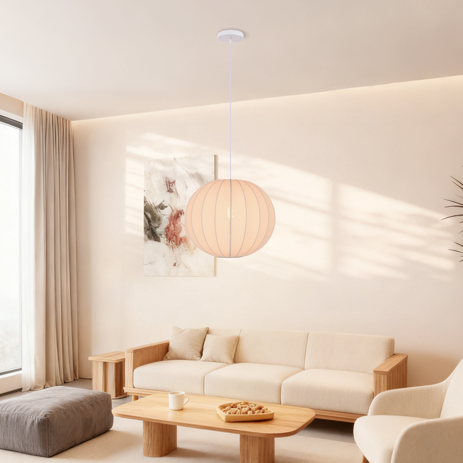 Round Fabric Lantern Pendant Light for Dining Room