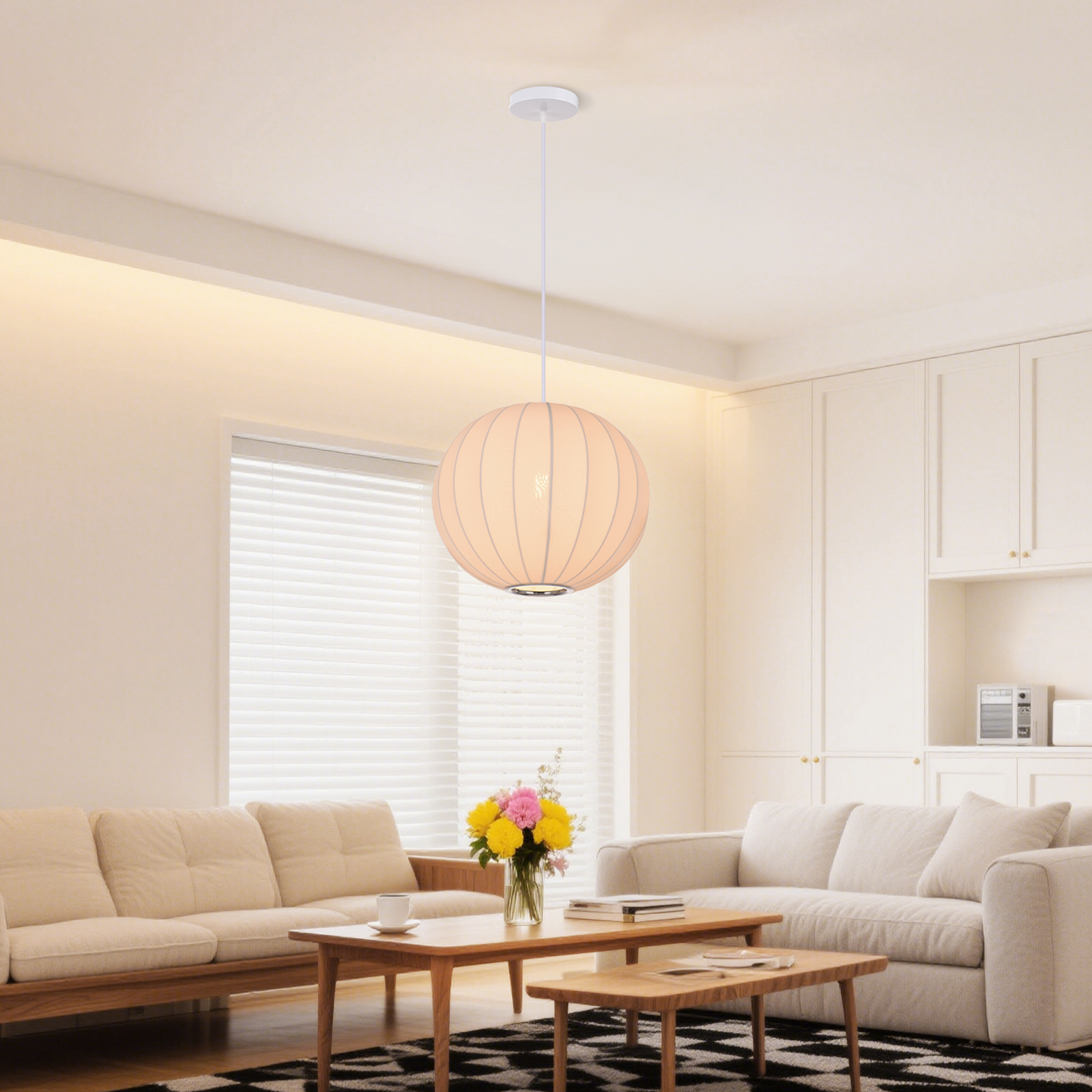 Round Fabric Lantern Pendant Light for Dining Room