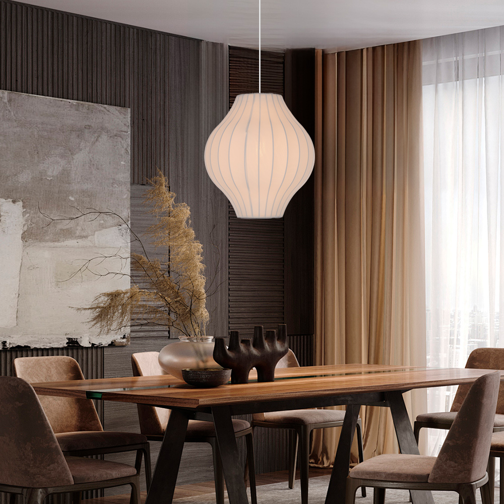 Nordic Style White Fabric Pendant Light Simple E26 Bulb Lamp Design for Living Room