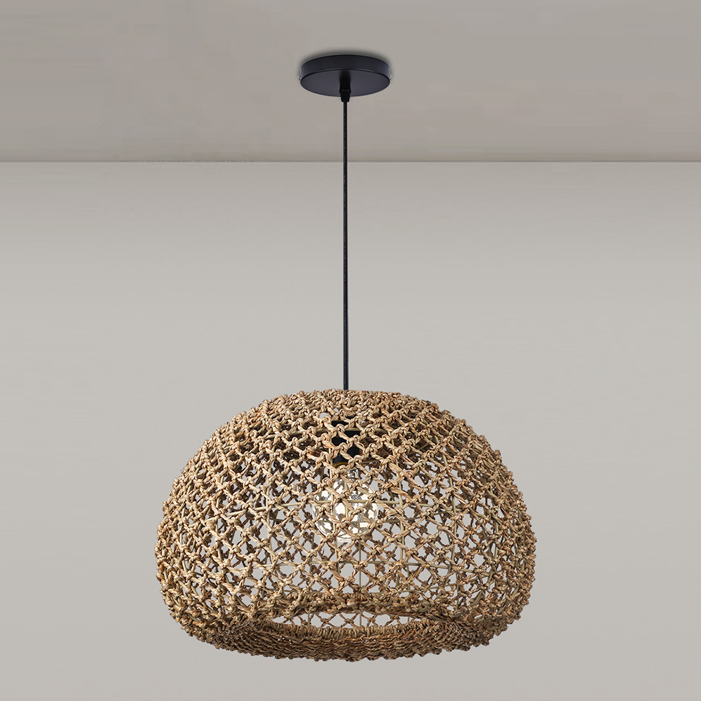 Farmhouse Kitchen Island Chandeliers Wicker Coastal Hanging Pendant Lighting for Restaurants