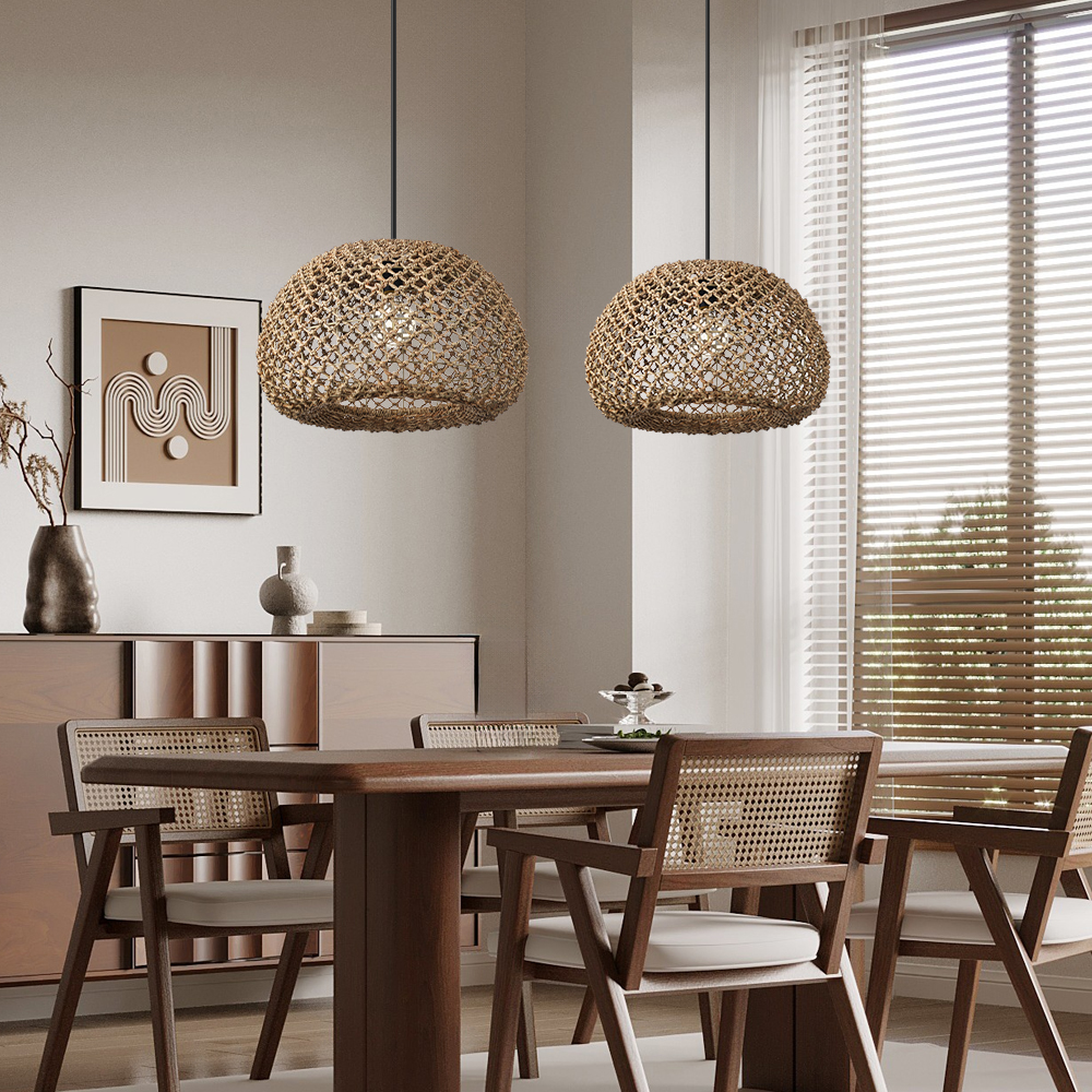 Farmhouse Kitchen Island Chandeliers Wicker Coastal Hanging Pendant Lighting for Restaurants