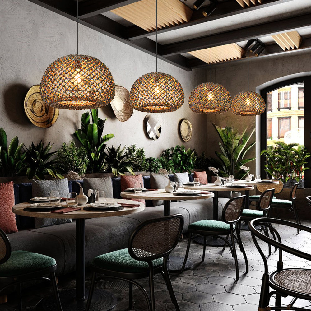 Farmhouse Kitchen Island Chandeliers Wicker Coastal Hanging Pendant Lighting for Restaurants