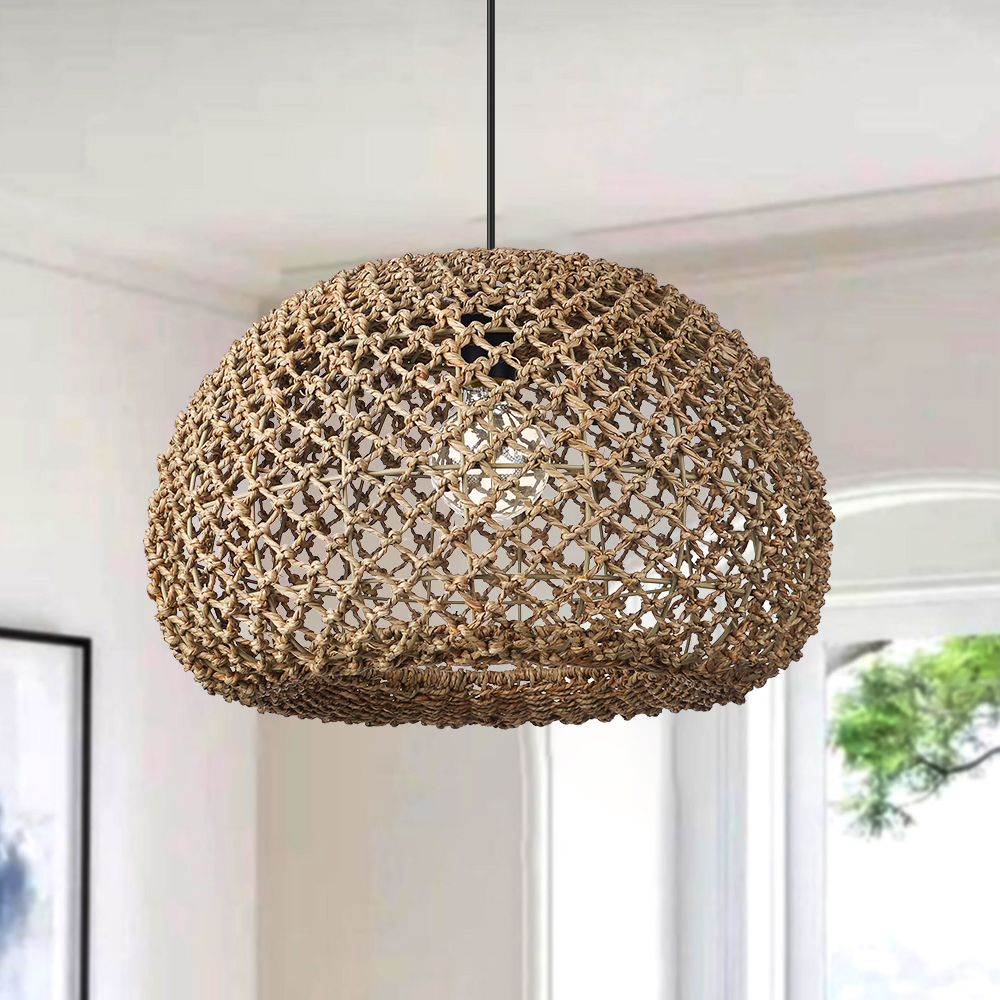 Farmhouse Kitchen Island Chandeliers Wicker Coastal Hanging Pendant Lighting for Restaurants