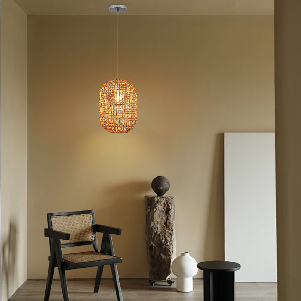 Coastal Living Room Rattan Pendant Light Warm Style Home Decoration