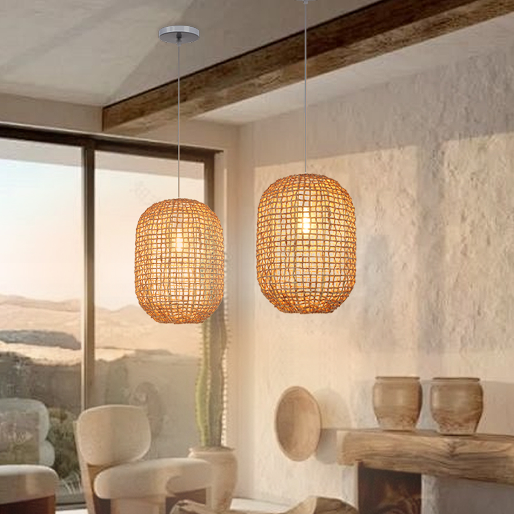 Coastal Living Room Rattan Pendant Light Warm Style Home Decoration