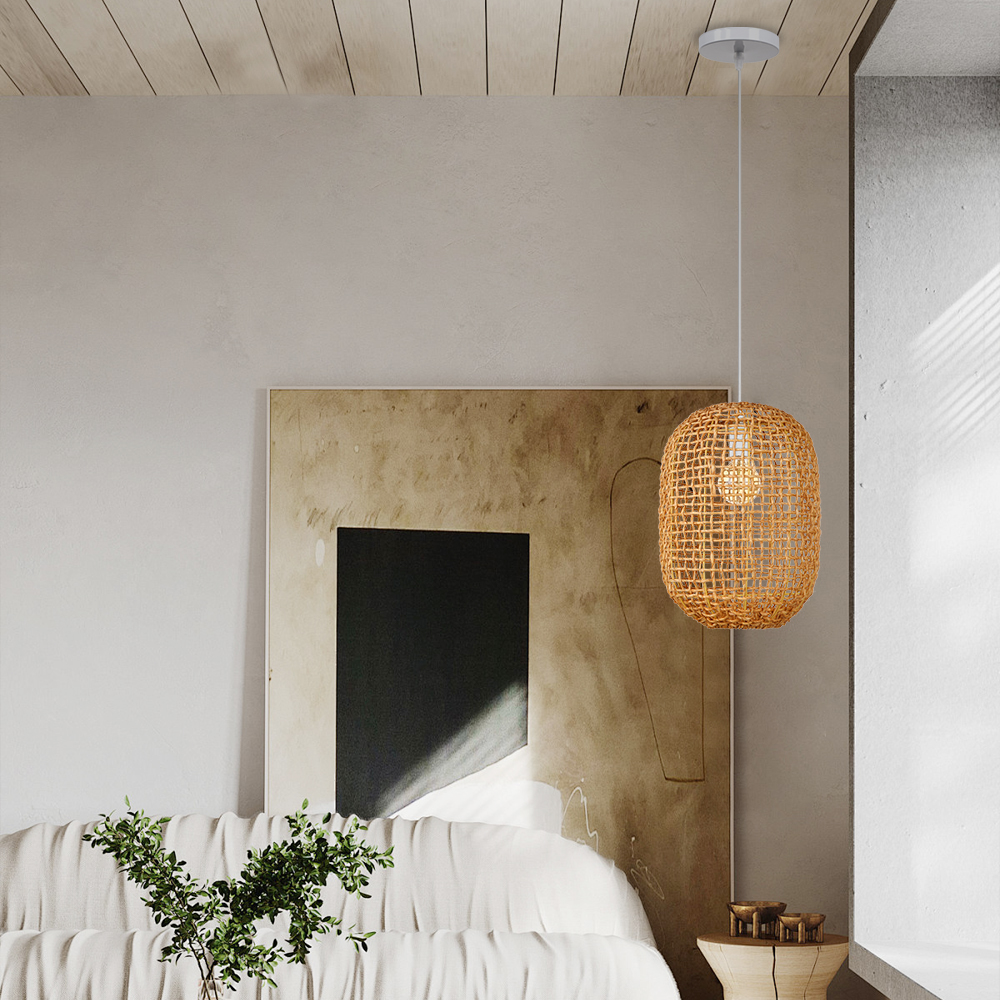 Coastal Living Room Rattan Pendant Light Warm Style Home Decoration
