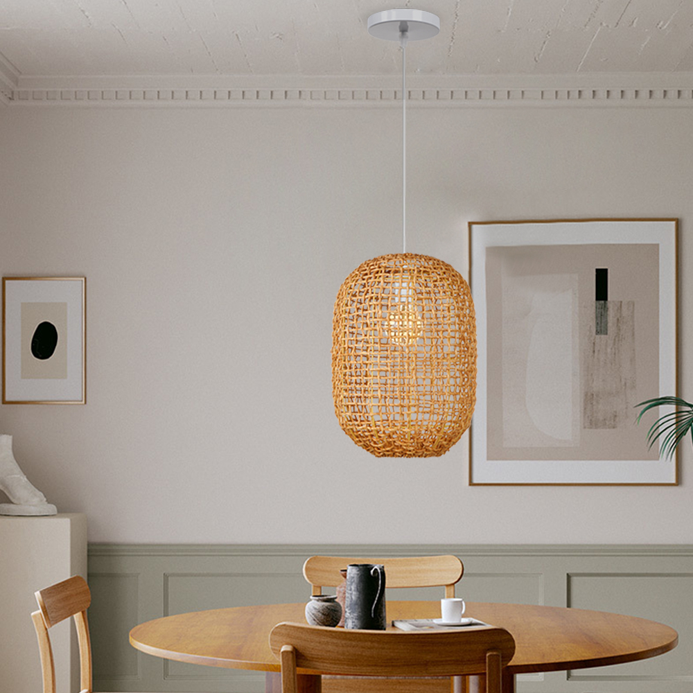 Coastal Living Room Rattan Pendant Light Warm Style Home Decoration