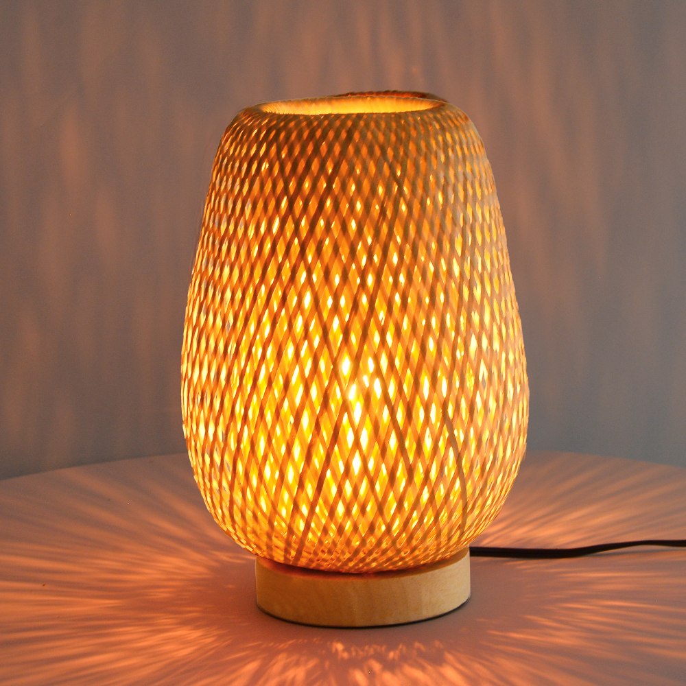 LED Desk Lamp Contemporary Reading Light Bamboo Wood Bedside Table Lamps