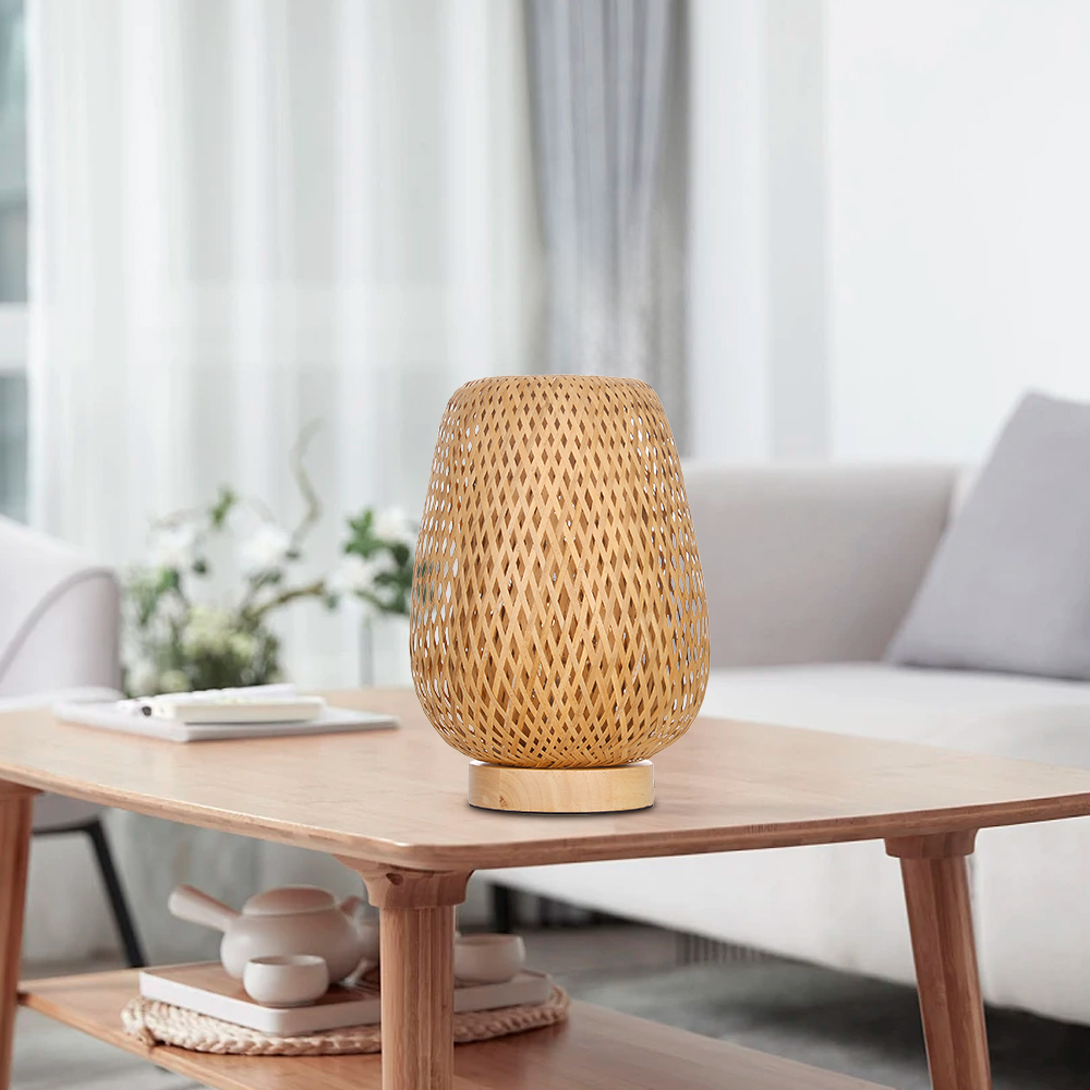 LED Desk Lamp Contemporary Reading Light Bamboo Wood Bedside Table Lamps