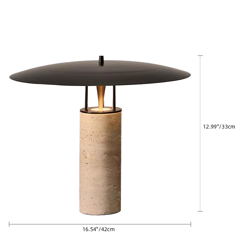 Black Metal Table Lamp Travertine Body Desk Light for Living Room Bedroom