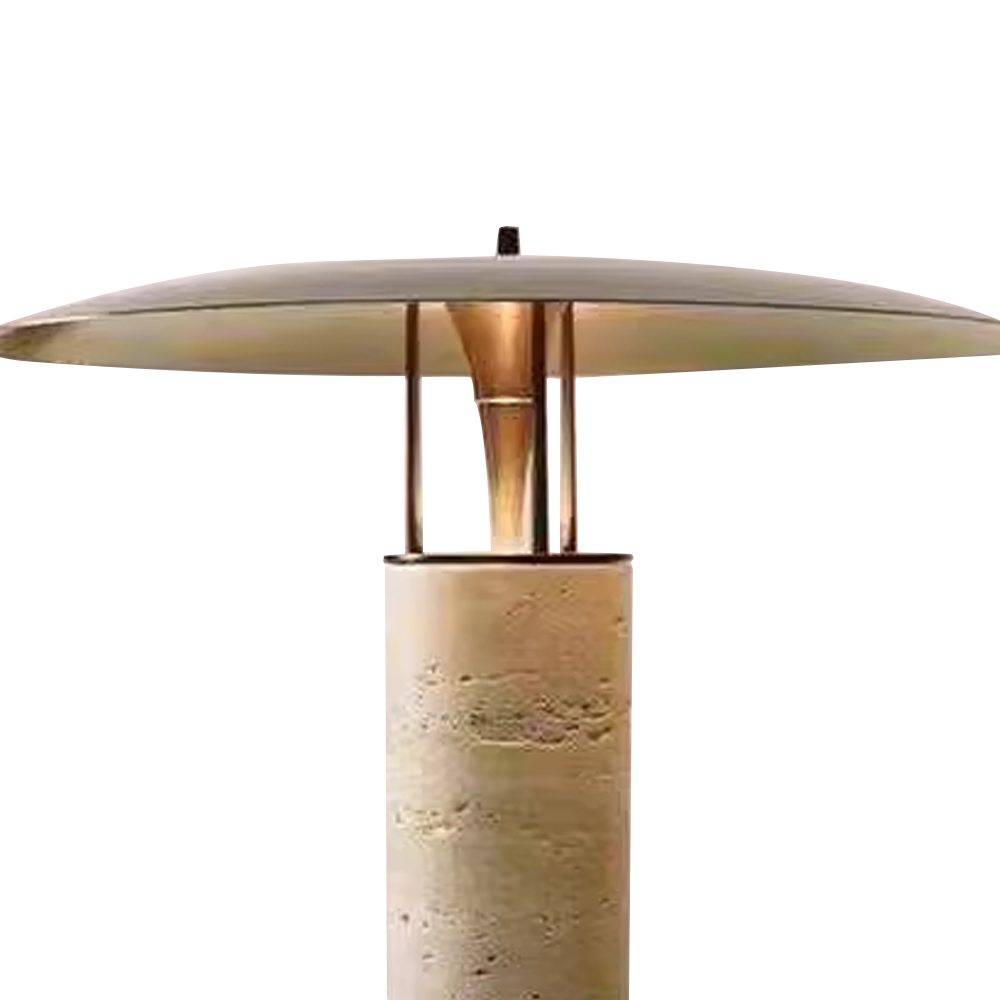 Black Metal Table Lamp Travertine Body Desk Light for Living Room Bedroom