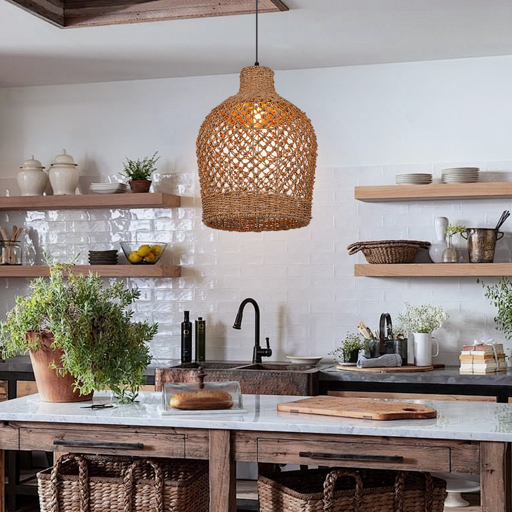 Farmhouse Seagrass Pendant Light Shade Kitchen Hanging Lamp