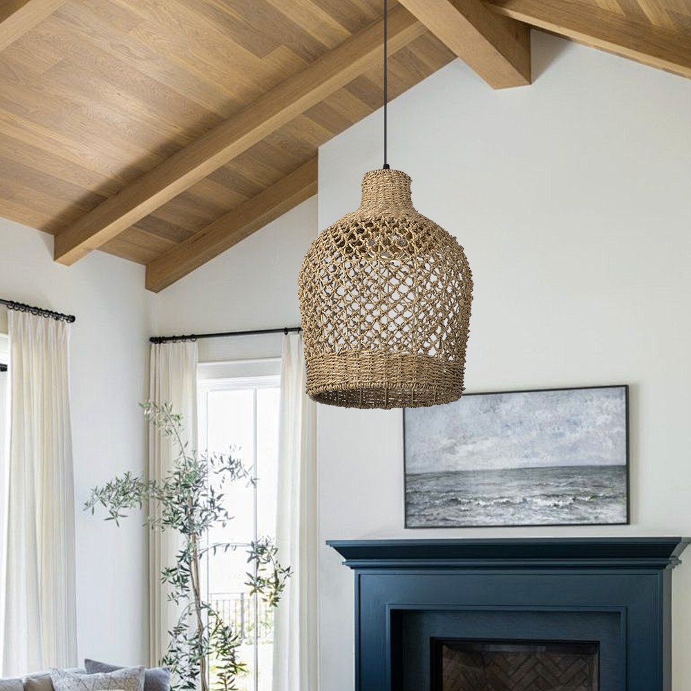 Farmhouse Seagrass Pendant Light Shade Kitchen Hanging Lamp