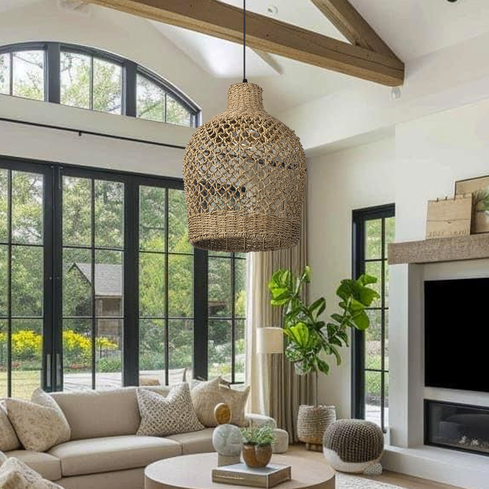 Farmhouse Seagrass Pendant Light Shade Kitchen Hanging Lamp