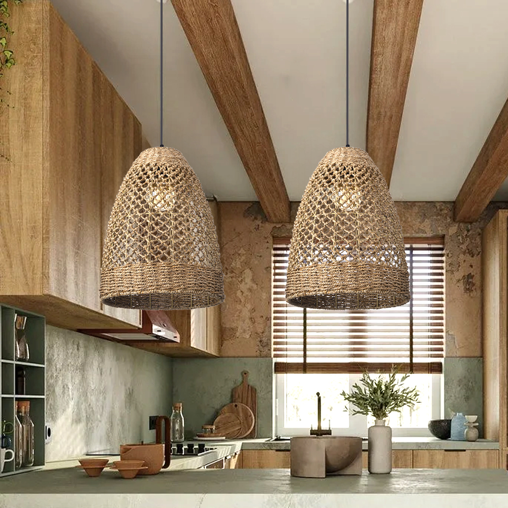 Dining Table Seagrass Chandelier Home Wabi-sabi Style Log Style Decorative Lamp