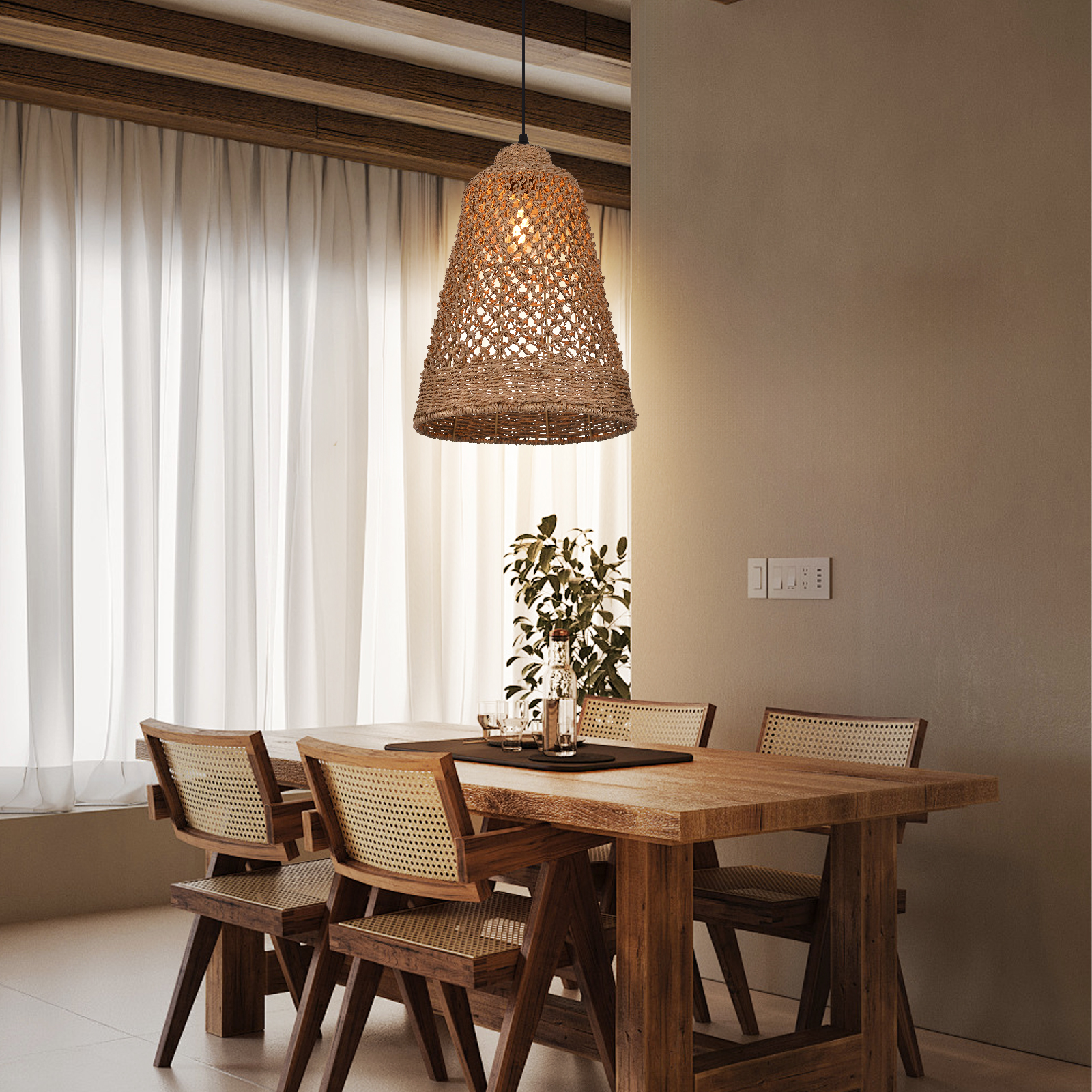 Weave Lighting Fixture Rustic Seagrass Pendant Chandelier  for Dining Room
