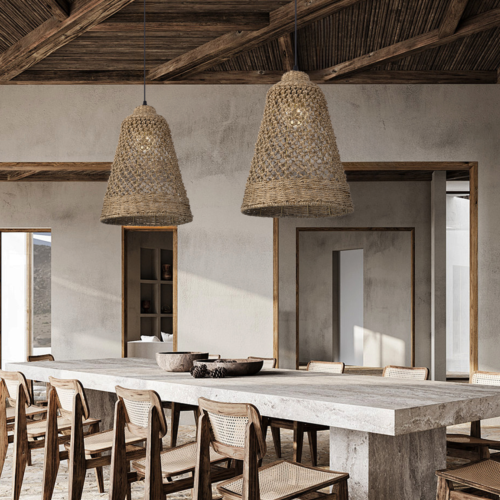 Weave Lighting Fixture Rustic Seagrass Pendant Chandelier  for Dining Room