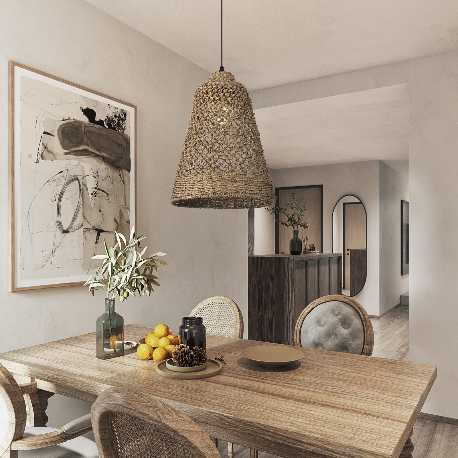 Weave Lighting Fixture Rustic Seagrass Pendant Chandelier  for Dining Room