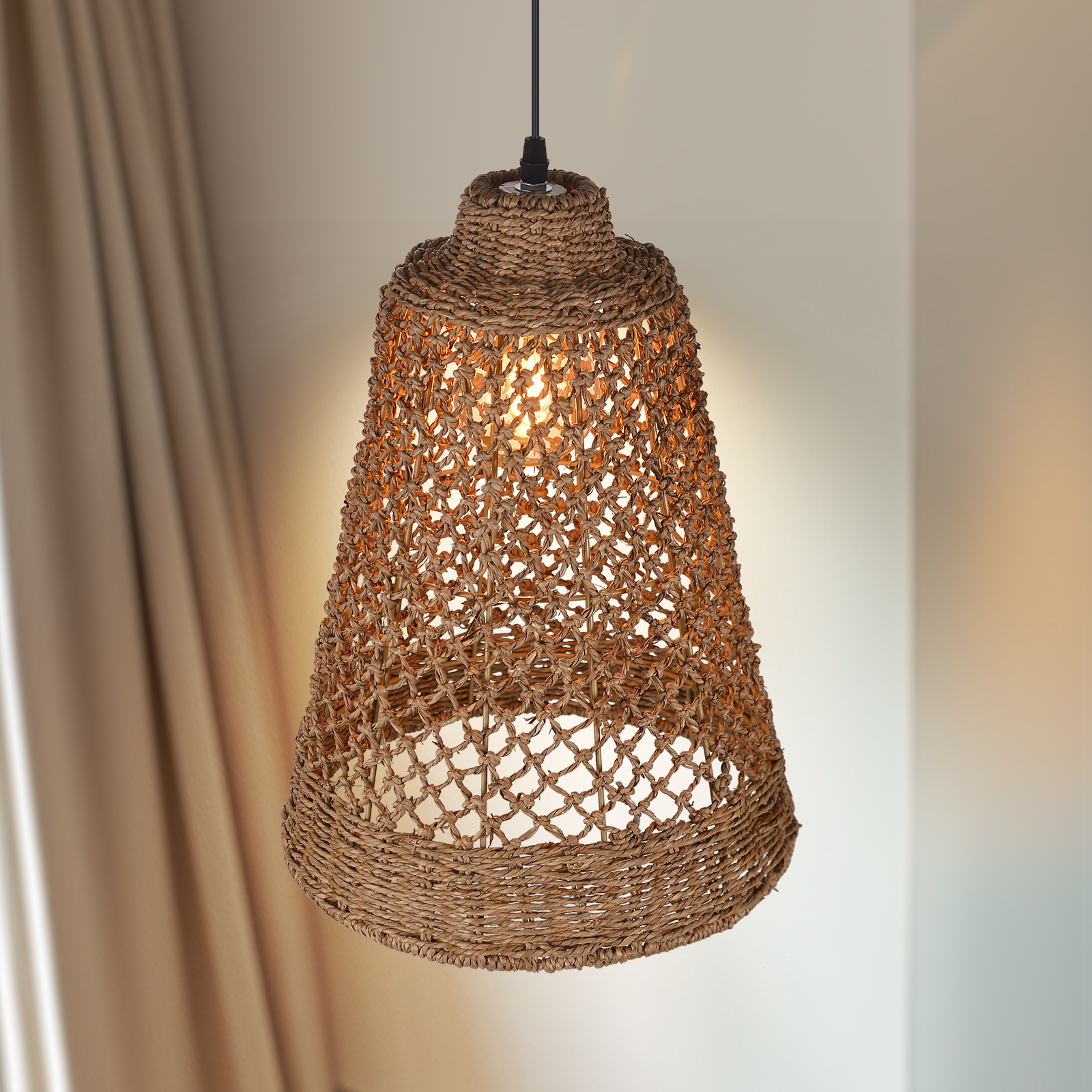 Weave Lighting Fixture Rustic Seagrass Pendant Chandelier  for Dining Room