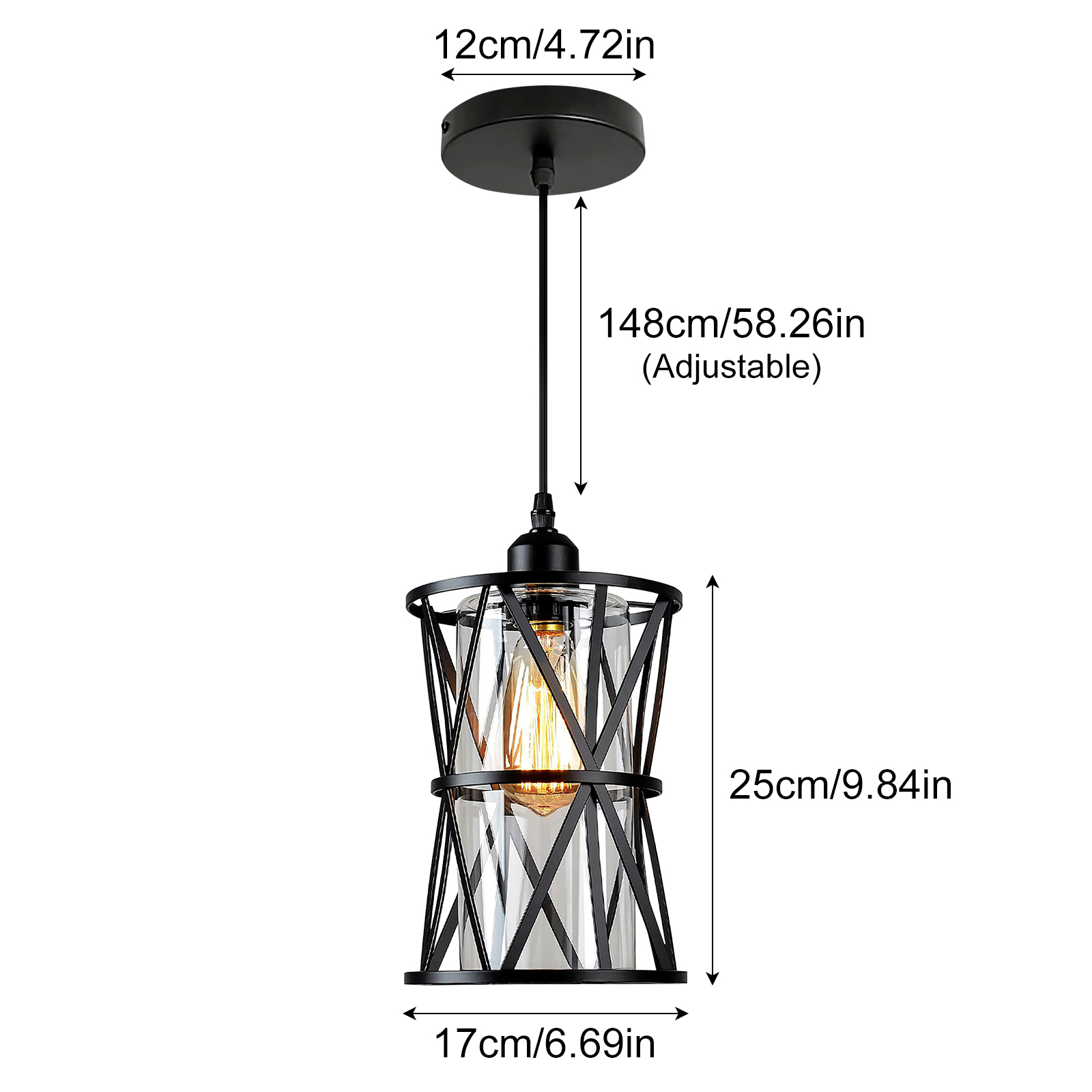 Minimalist Glass Ceiling Light Black Metal Pendant Light for Dining Room
