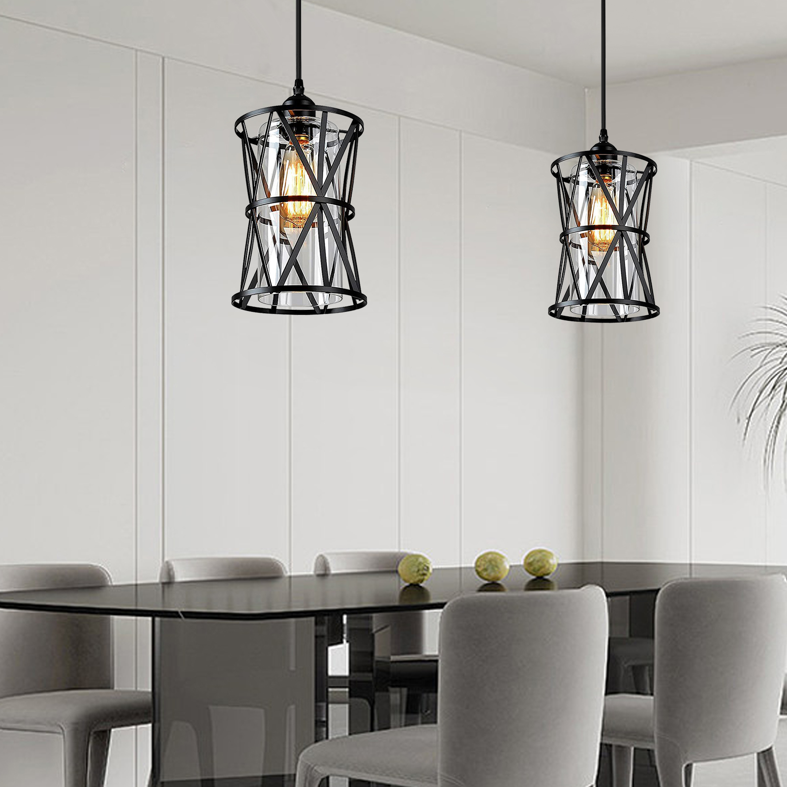Minimalist Glass Ceiling Light Black Metal Pendant Light for Dining Room