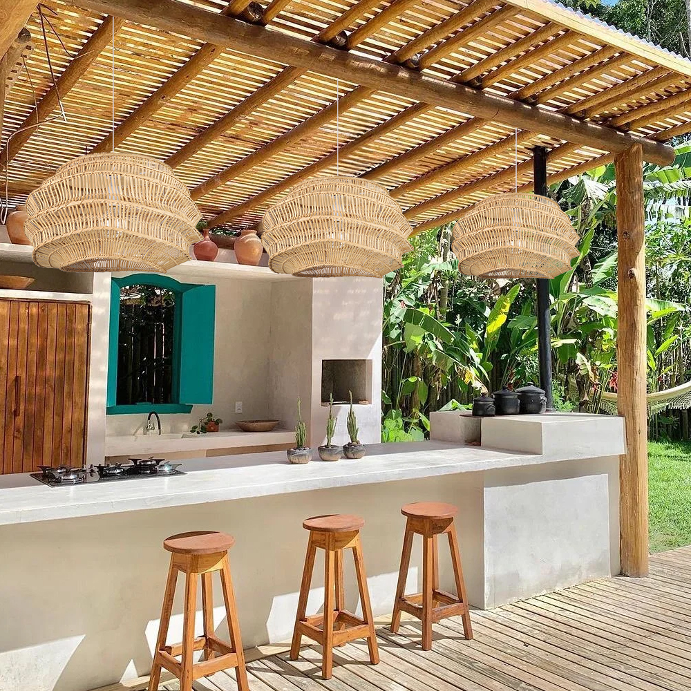 Designer Japanese Style Rattan Chandelier Coastal Dining Room Lighting