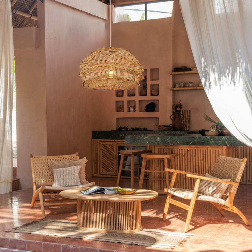 Designer Japanese Style Rattan Chandelier Coastal Dining Room Lighting