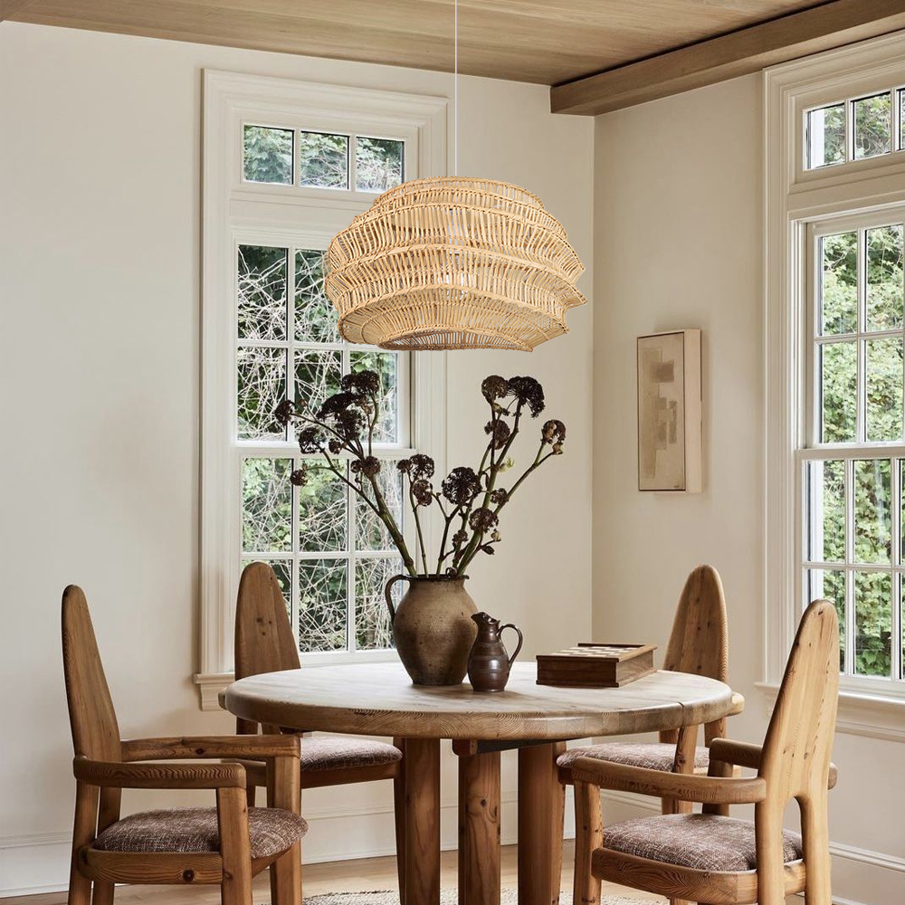 Designer Japanese Style Rattan Chandelier Coastal Dining Room Lighting