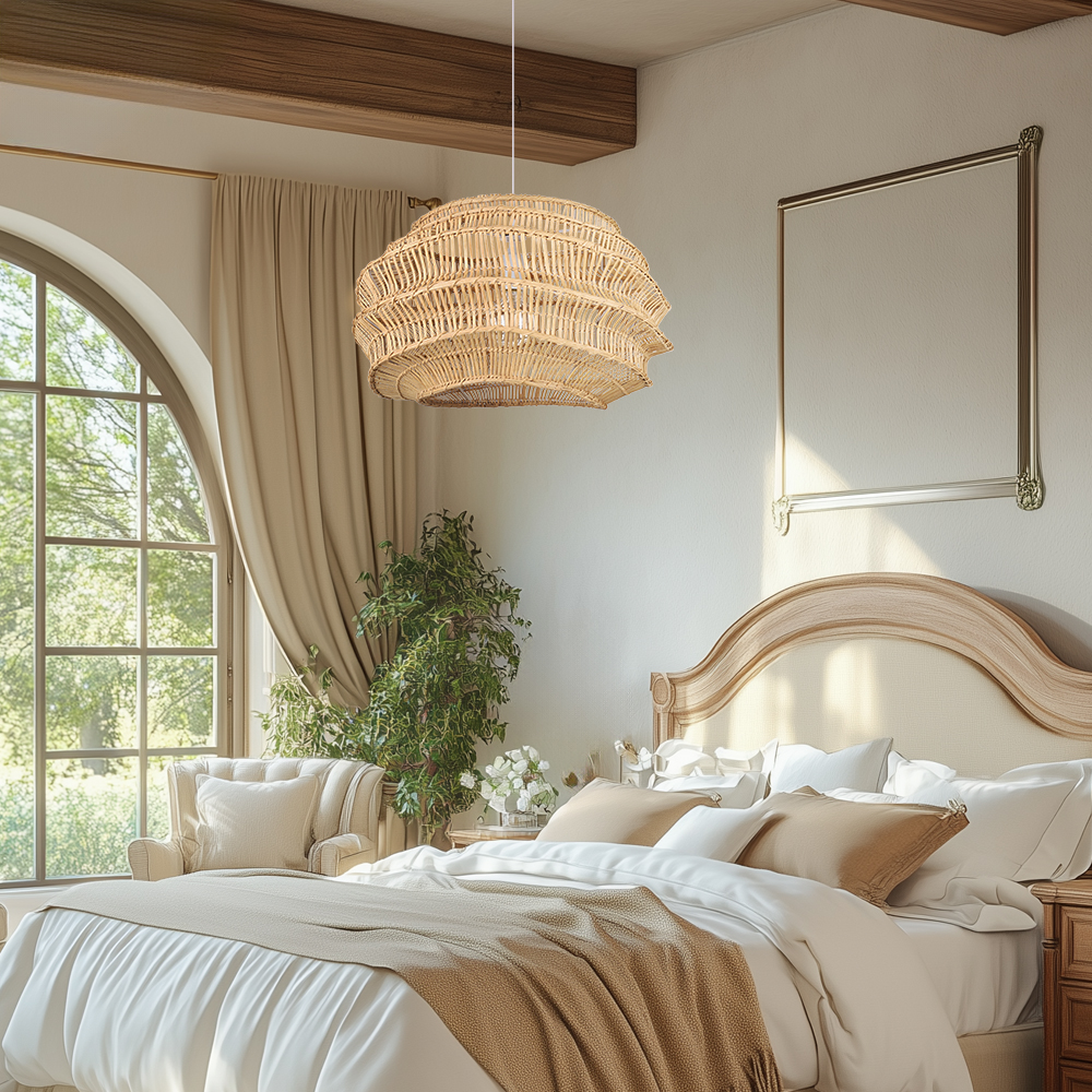 Designer Japanese Style Rattan Chandelier Coastal Dining Room Lighting