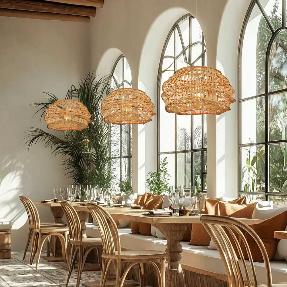 Designer Japanese Style Rattan Chandelier Coastal Dining Room Lighting