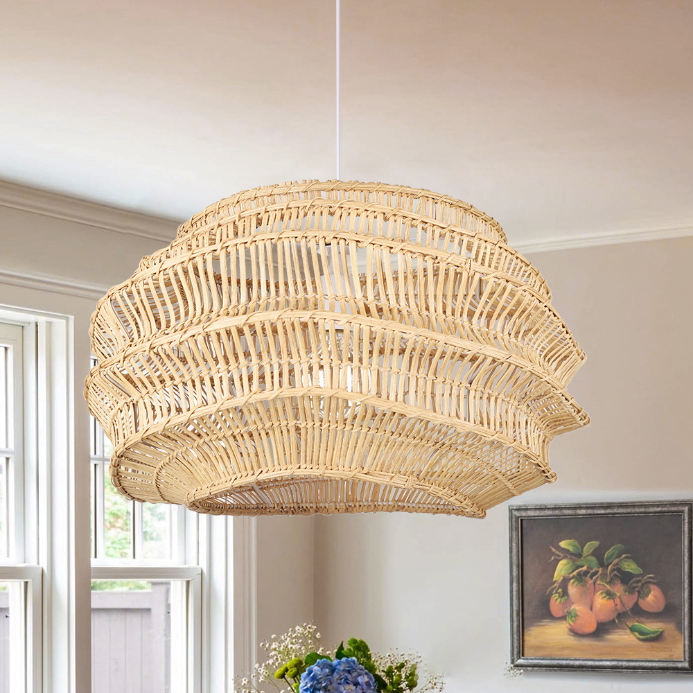 Designer Japanese Style Rattan Chandelier Coastal Dining Room Lighting