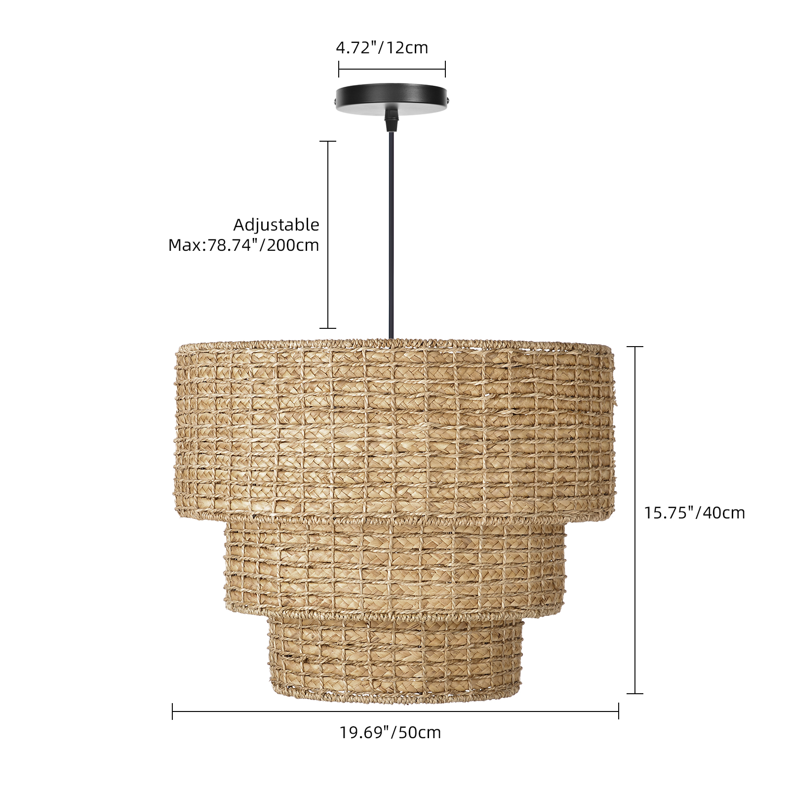 Handwoven 3-tier Seagrass Chandelier Modern Hanging Ceiling Light Fixture for Living Room