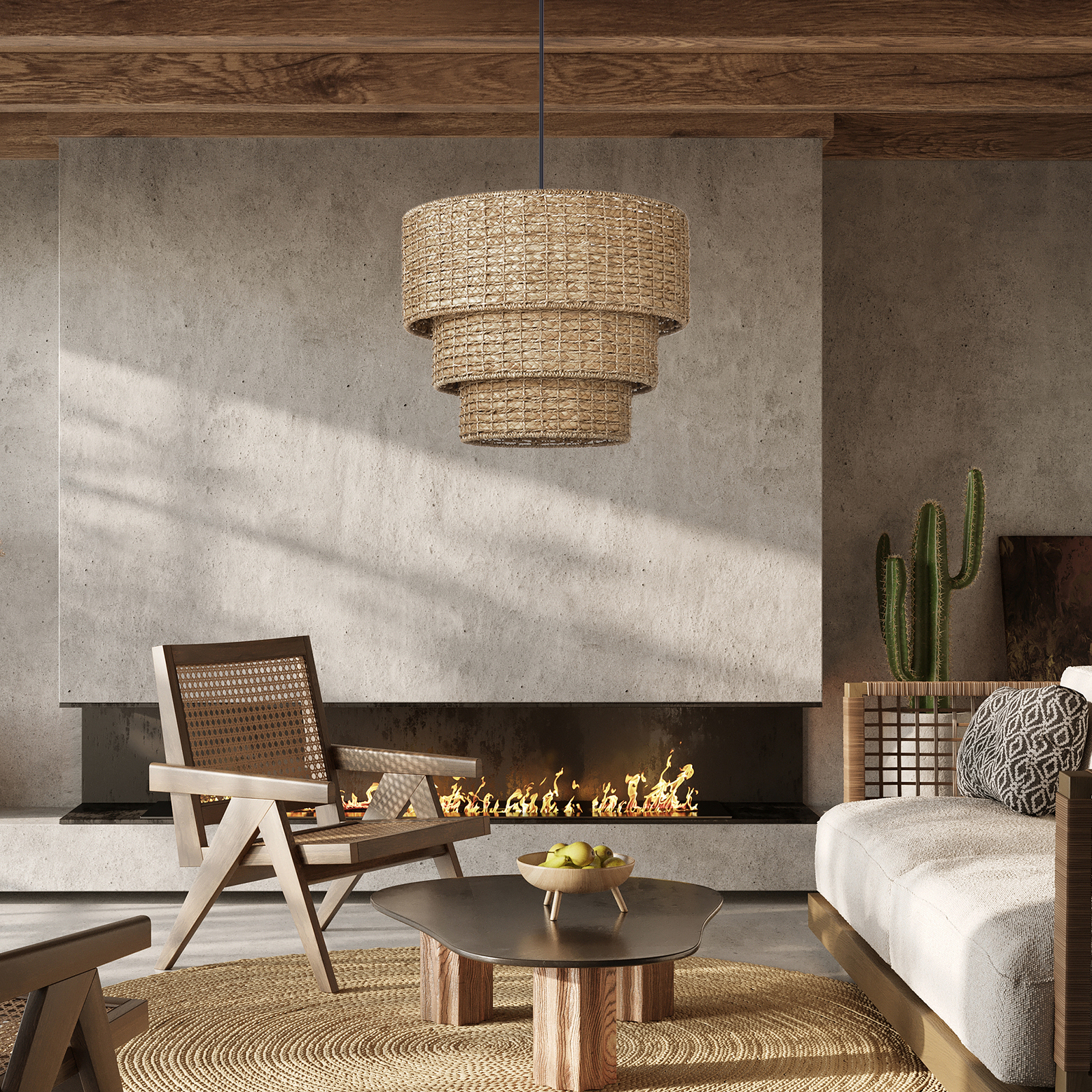 Handwoven 3-tier Seagrass Chandelier Modern Hanging Ceiling Light Fixture for Living Room