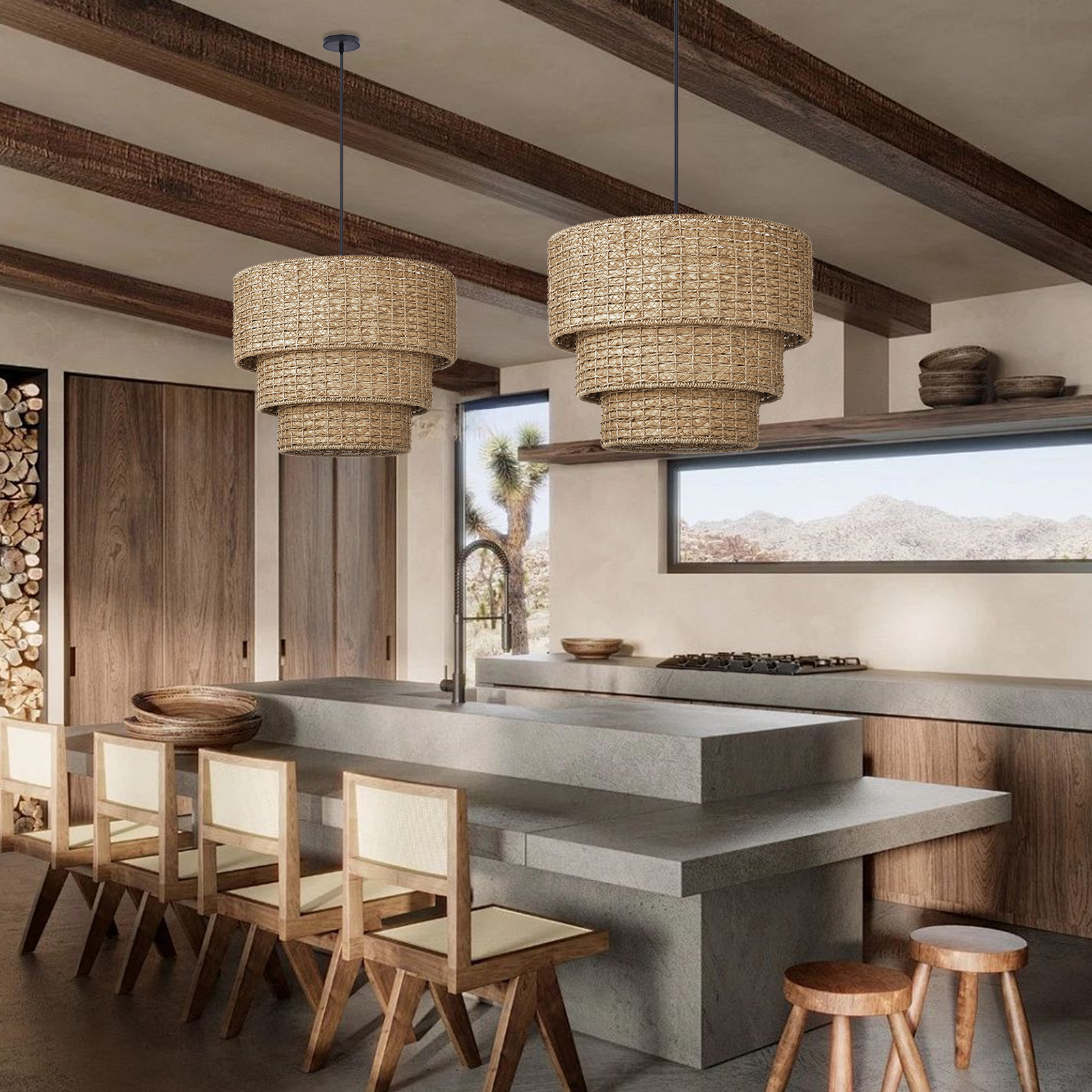 Handwoven 3-tier Seagrass Chandelier Modern Hanging Ceiling Light Fixture for Living Room