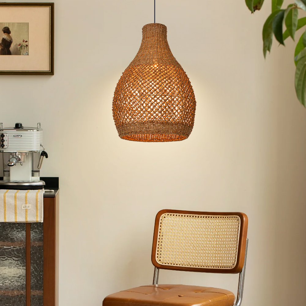 Bedroom Seagrass Hanging Light Fixture Boho Wicker Chandeliers for Dining Room Hallways