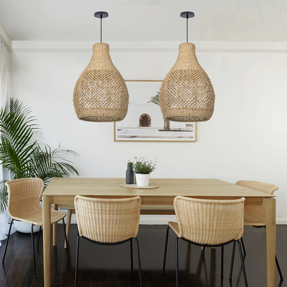 Bedroom Seagrass Hanging Light Fixture Boho Wicker Chandeliers for Dining Room Hallways