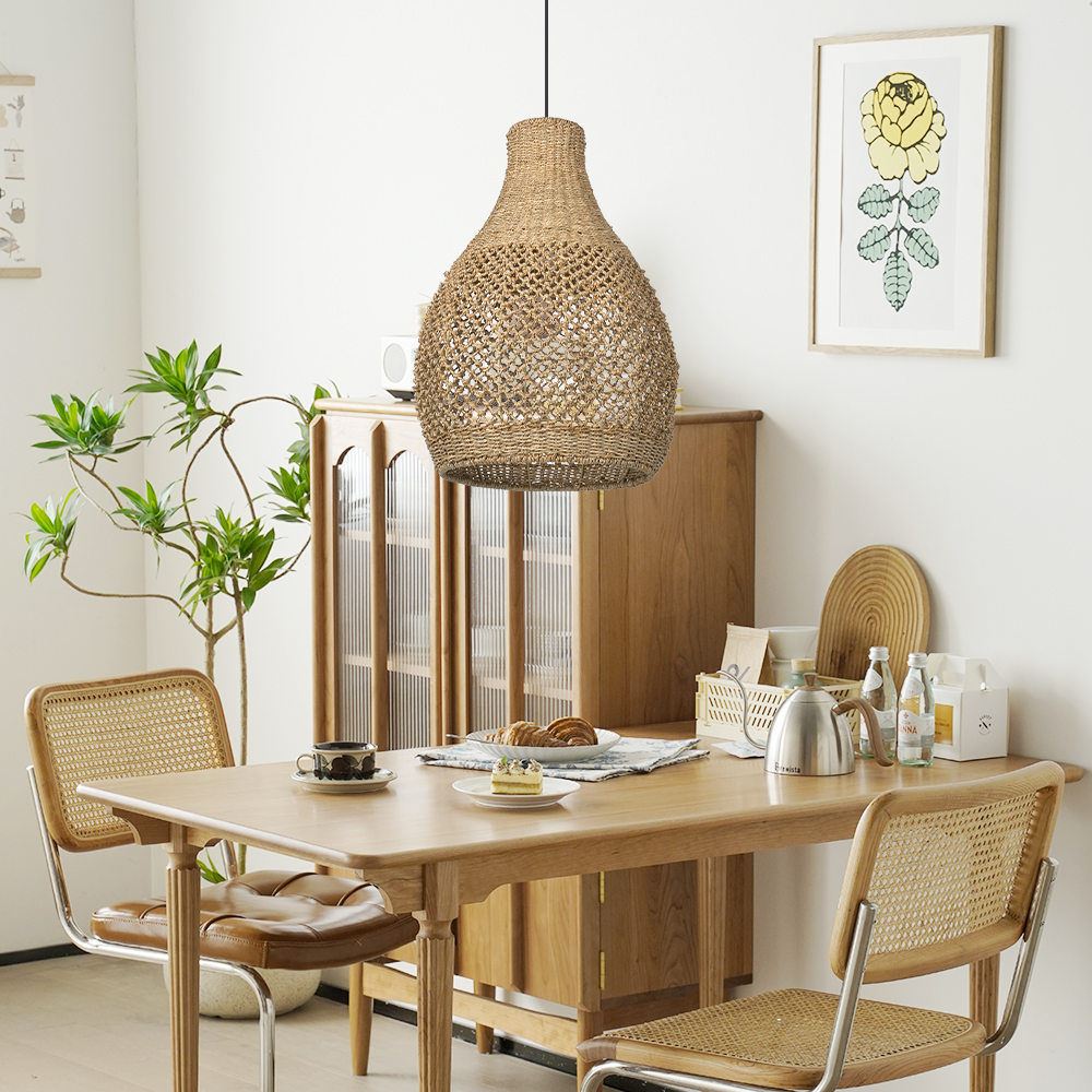 Bedroom Seagrass Hanging Light Fixture Boho Wicker Chandeliers for Dining Room Hallways